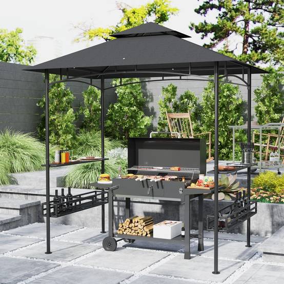 Outsunny - Tonnelle de barbecue et réception jardin 240x150x257 cm avec crochet plafond, étagères et paniers rangement structure métal galvanisé gris - Outsunny - Image 2