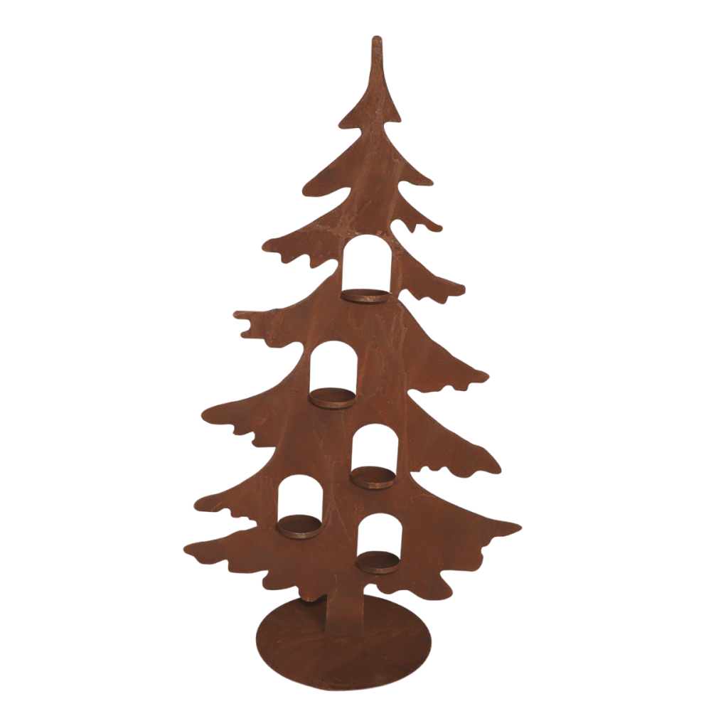 Sapin de Noël décoratif bougeoir 5 bougies métal rouillé marron 80cm Chemin de campagne
