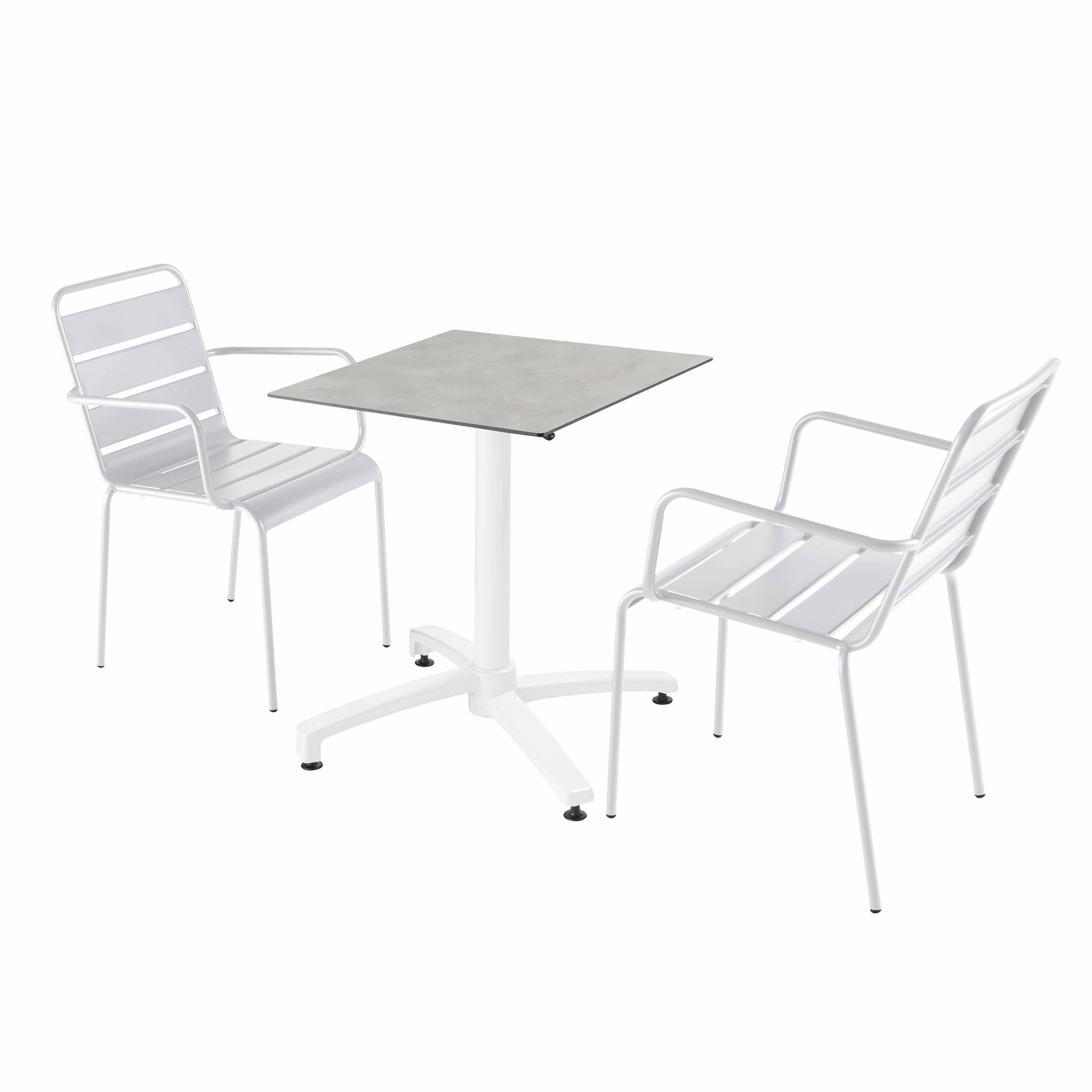 Oviala - Ensemble table de terrasse stratifié béton et 2 fauteuils blanc - Oviala - Imagen 1