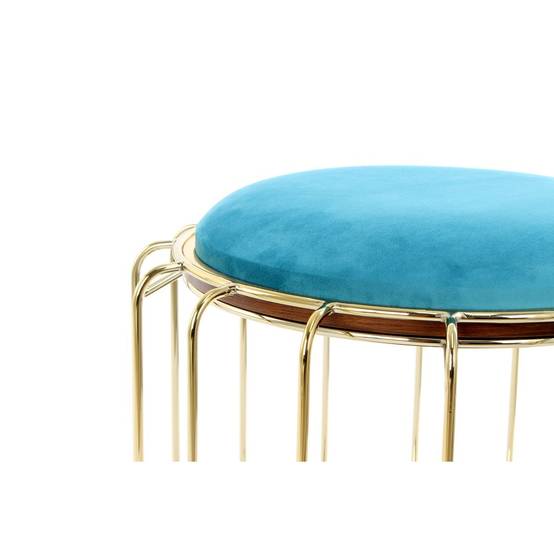 Paris Prix - Pouf & Table d'Appoint "Comfortable" 50cm Turquoise & Or - Image 2