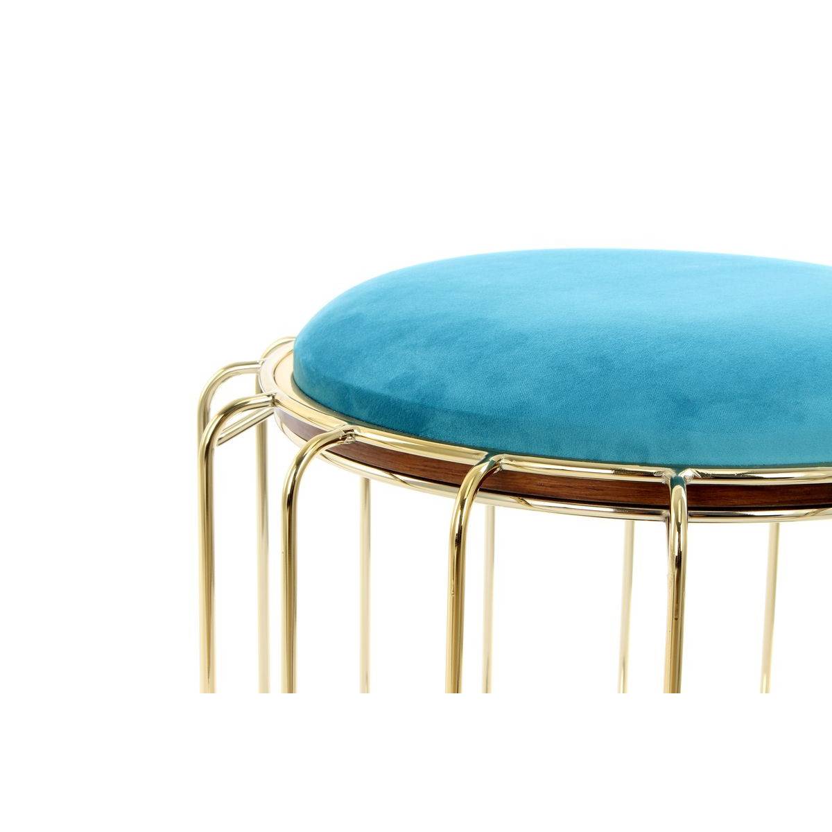 Paris Prix - Pouf & Table d'Appoint "Comfortable" 50cm Turquoise & Or - Image 2