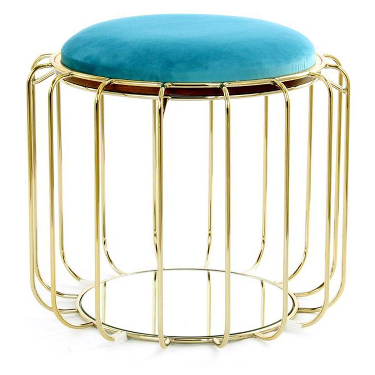 Paris Prix - Pouf & Table d'Appoint "Comfortable" 50cm Turquoise & Or - Image 1