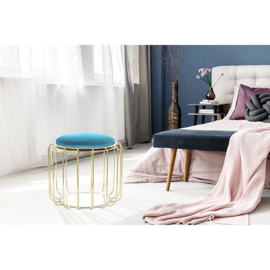 Paris Prix - Pouf & Table d'Appoint "Comfortable" 50cm Turquoise & Or - Image 3