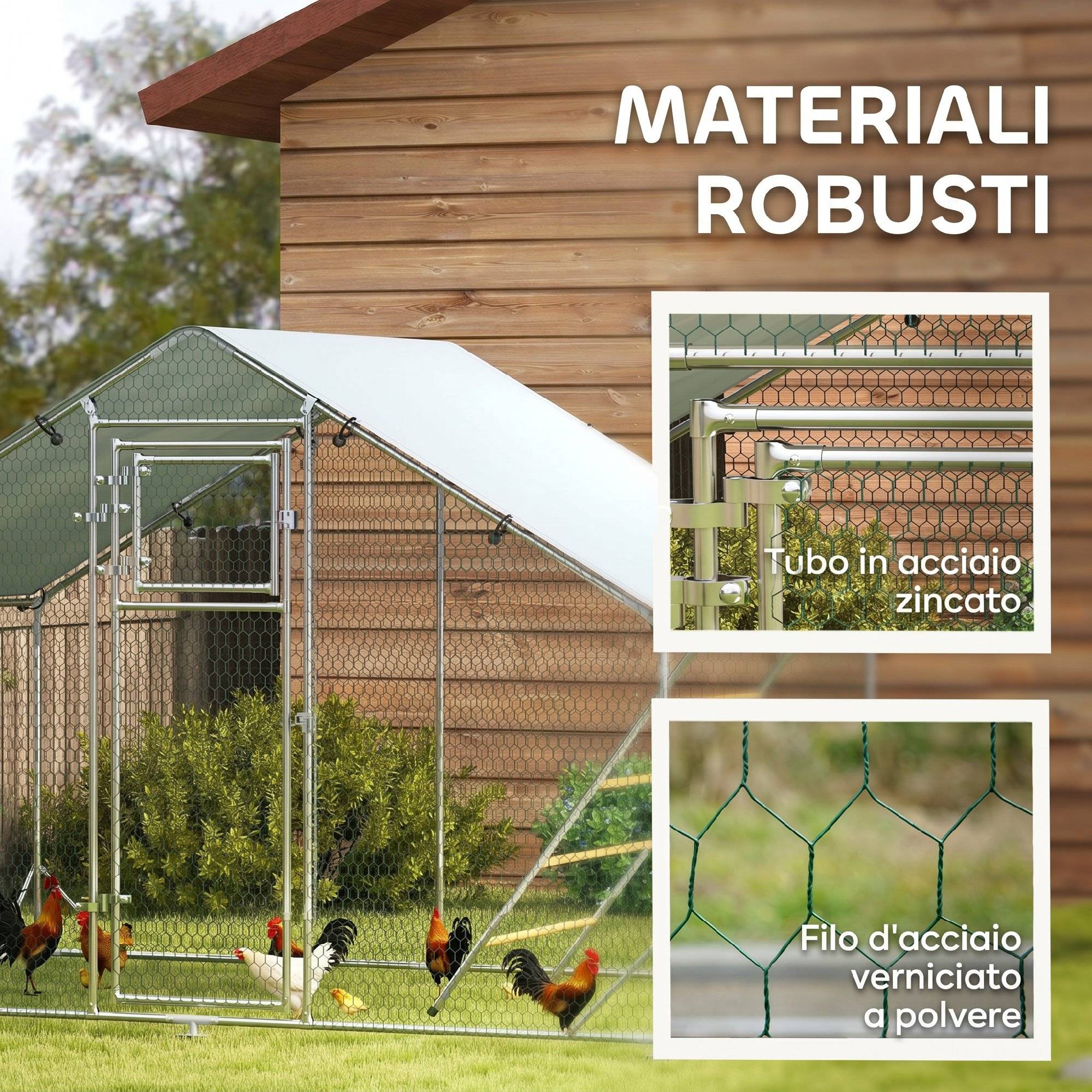 Poulailler de 6 m² pour 6 à 8 poules, avec toit étanche, mangeoire et perchoir, 3 x 2 x 1,9 m, argent - Image 10