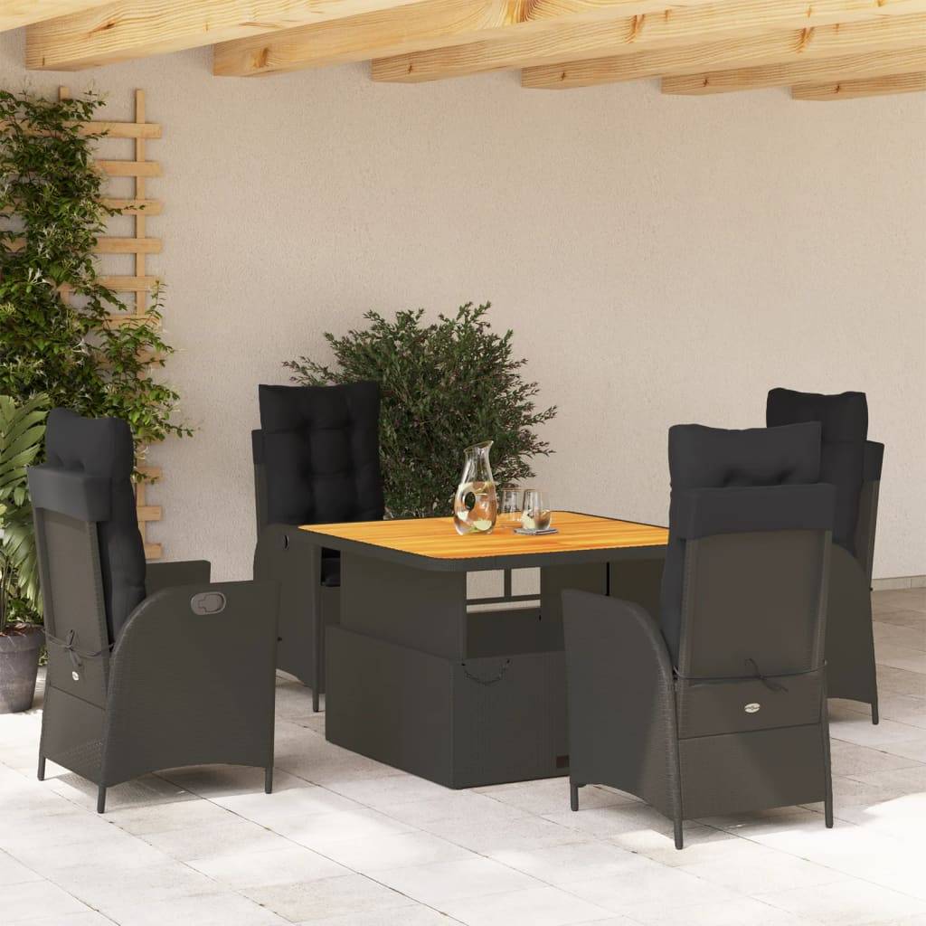 Salon de Jardin 4 Places Convertible Table Basse/Haute et Fauteuils Relax en Résine Tressée Noire – ComfortXL Outdoor Living