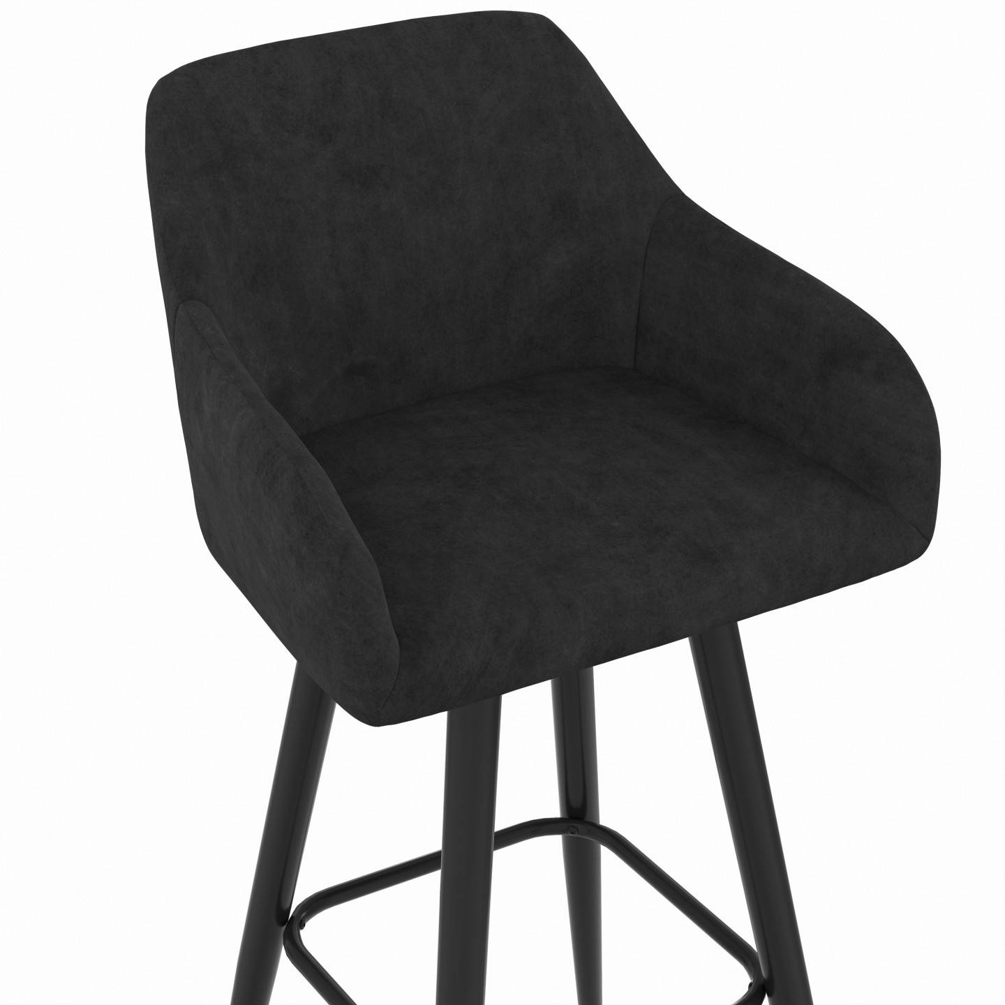 IDMARKET - Lot de 4 tabourets de bar JANY pivotants avec accoudoirs en velours noir et pieds bois noir - Image 6