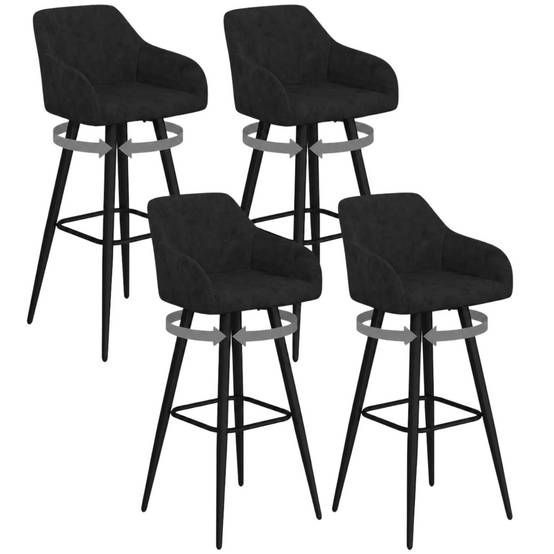 IDMARKET - Lot de 4 tabourets de bar JANY pivotants avec accoudoirs en velours noir et pieds bois noir - Image 2