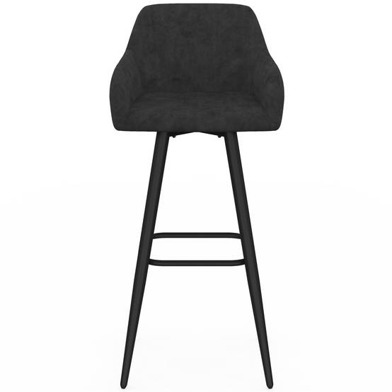 IDMARKET - Lot de 4 tabourets de bar JANY pivotants avec accoudoirs en velours noir et pieds bois noir - Image 3