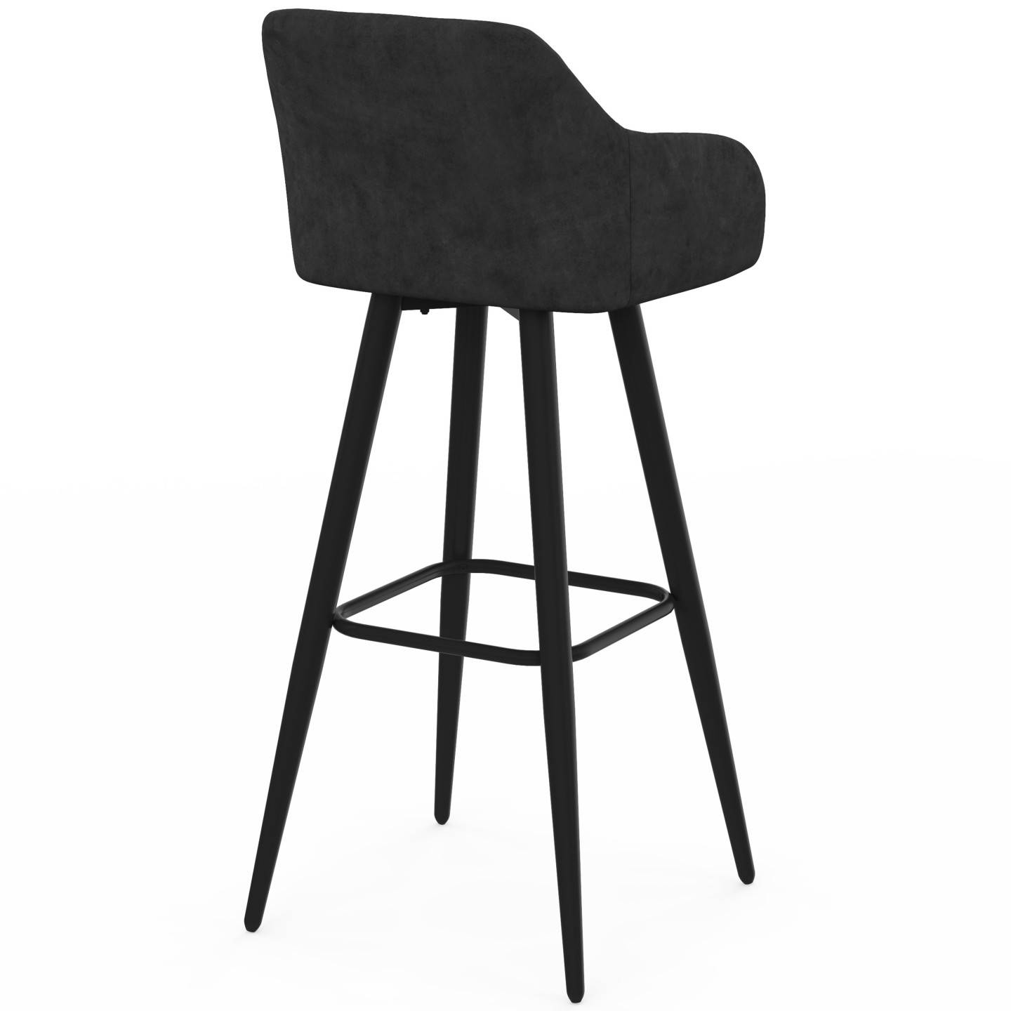 IDMARKET - Lot de 4 tabourets de bar JANY pivotants avec accoudoirs en velours noir et pieds bois noir - Image 4