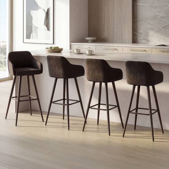 IDMARKET - Lot de 4 tabourets de bar JANY pivotants avec accoudoirs en velours noir et pieds bois noir - Image 1