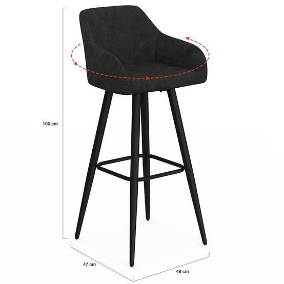 IDMARKET - Lot de 4 tabourets de bar JANY pivotants avec accoudoirs en velours noir et pieds bois noir - Image 5