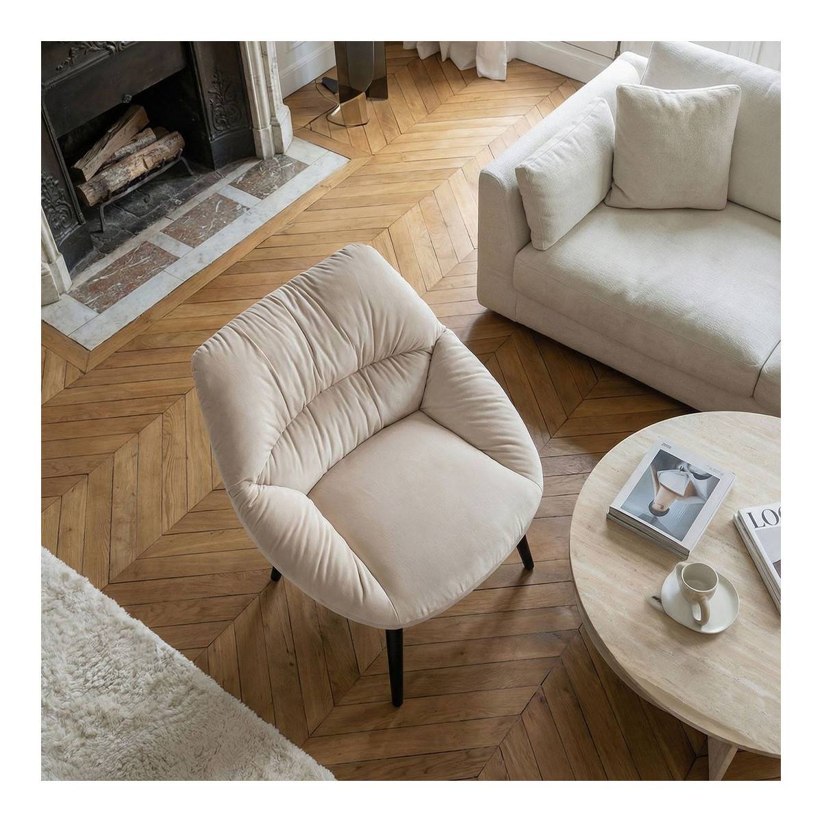Paris Prix - Fauteuil Design en Velours "Neal" 74cm Beige - Image 6