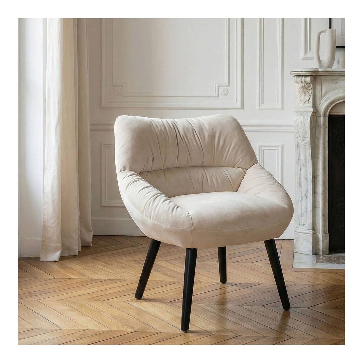 Paris Prix - Fauteuil Design en Velours "Neal" 74cm Beige - Image 5