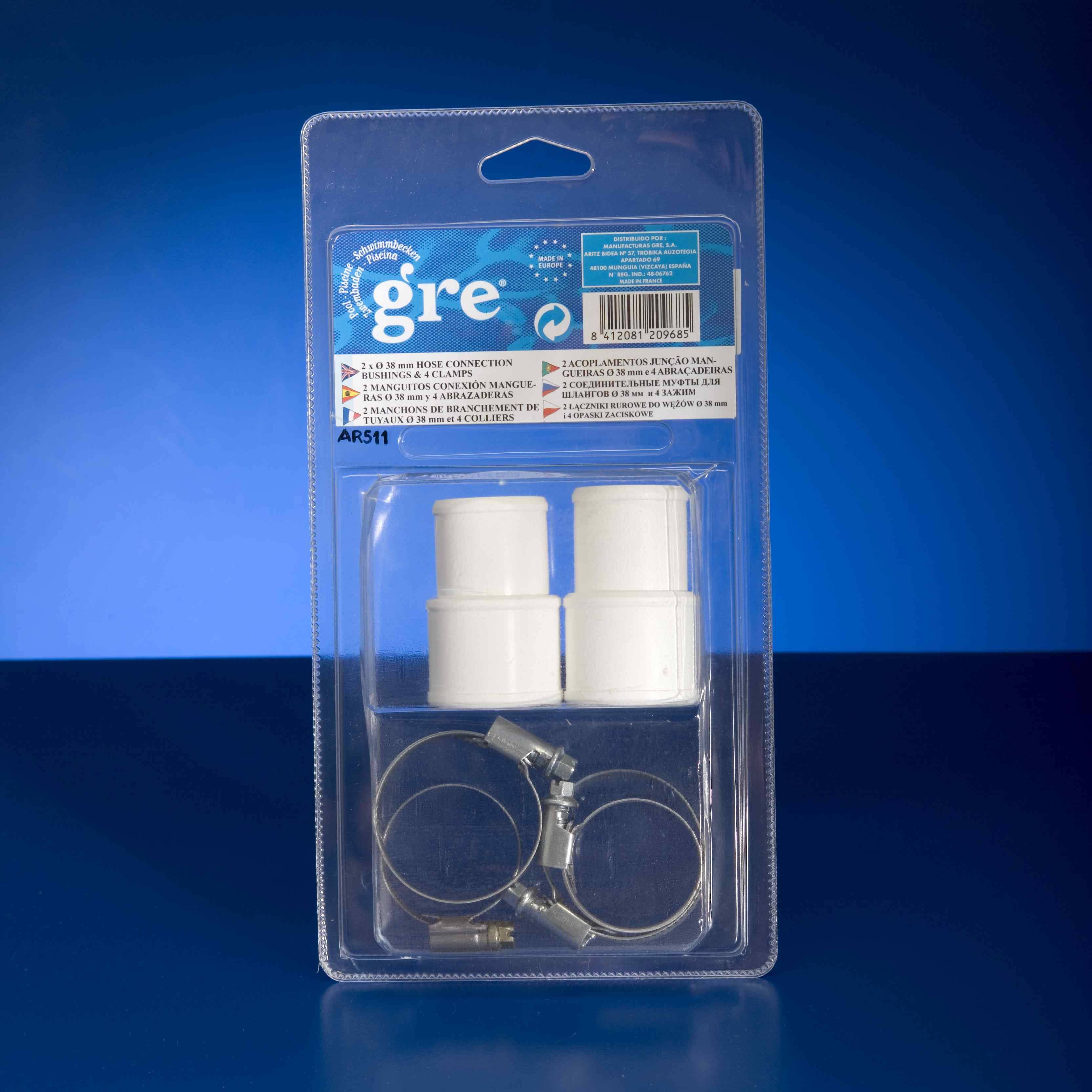 Gre Pools - Manchons x 2 pour branchement tuyaux Ø38/32mm + 4 colliers Ø38/32mm Gre Pools - Imagen 1