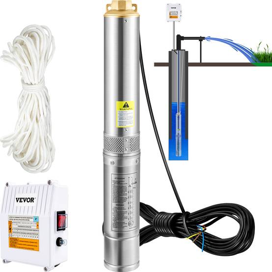 VEVOR Pompe submersible puits 190 L/min, hauteur 57 m, 1100W, acier inox, usage domestique/industriel. - Image 1