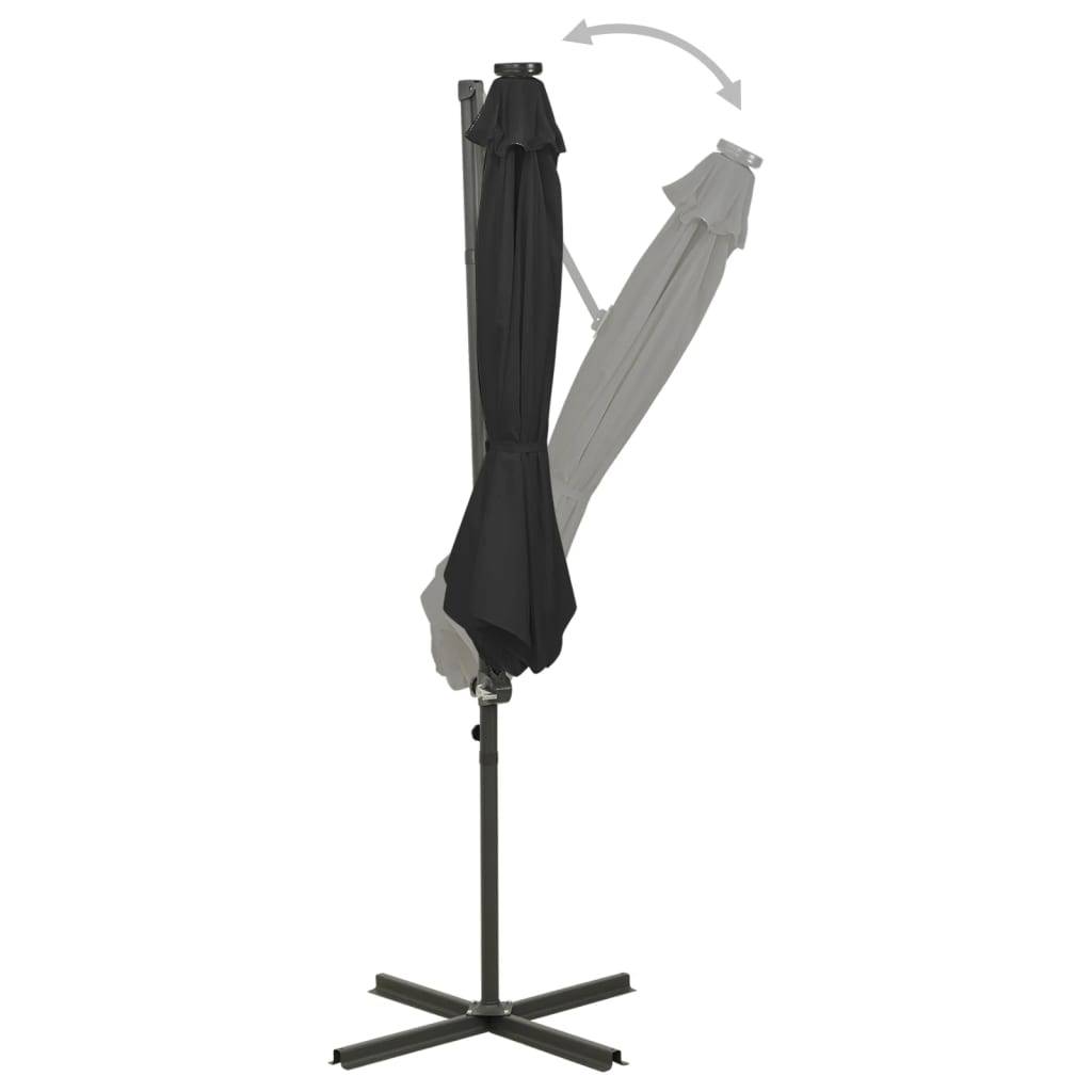 Helloshop26 - Parasol meuble de jardin déporté avec mât et lumières led 300 cm noir - Imagen 4