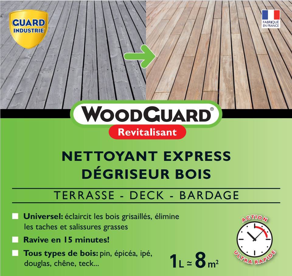 Dégriseur Nettoyant Bois WoodGuard Revitalisant Redonne Couleurs au Bois Efficace en 15 Minutes 1L 8m² - Image 5