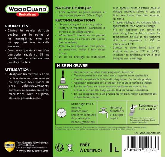 Dégriseur Nettoyant Bois WoodGuard Revitalisant Redonne Couleurs au Bois Efficace en 15 Minutes 1L 8m² - Image 6