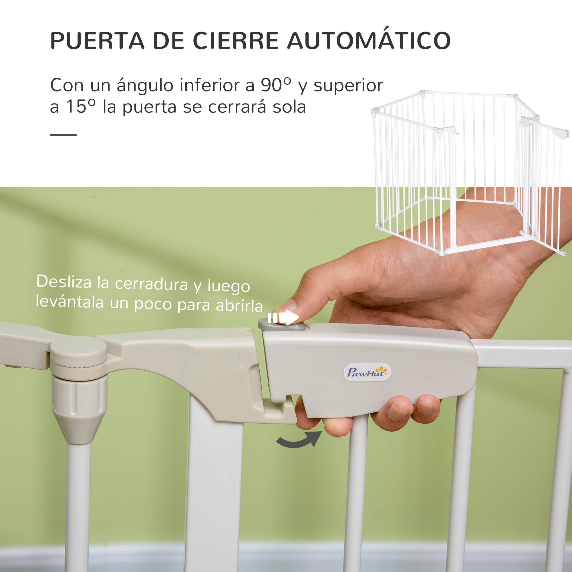 Barrière de sécurité pliable à 5 panneaux pour animaux de compagnie, 300 cm, avec verrouillage intelligent, pour escaliers et couloirs, blanche. - Image 8