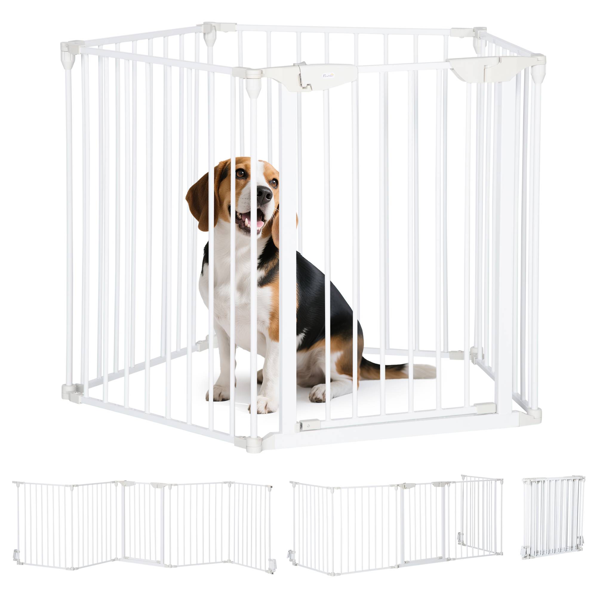 Barrière de sécurité pliable à 5 panneaux pour animaux de compagnie, 300 cm, avec verrouillage intelligent, pour escaliers et couloirs, blanche. - Image 1