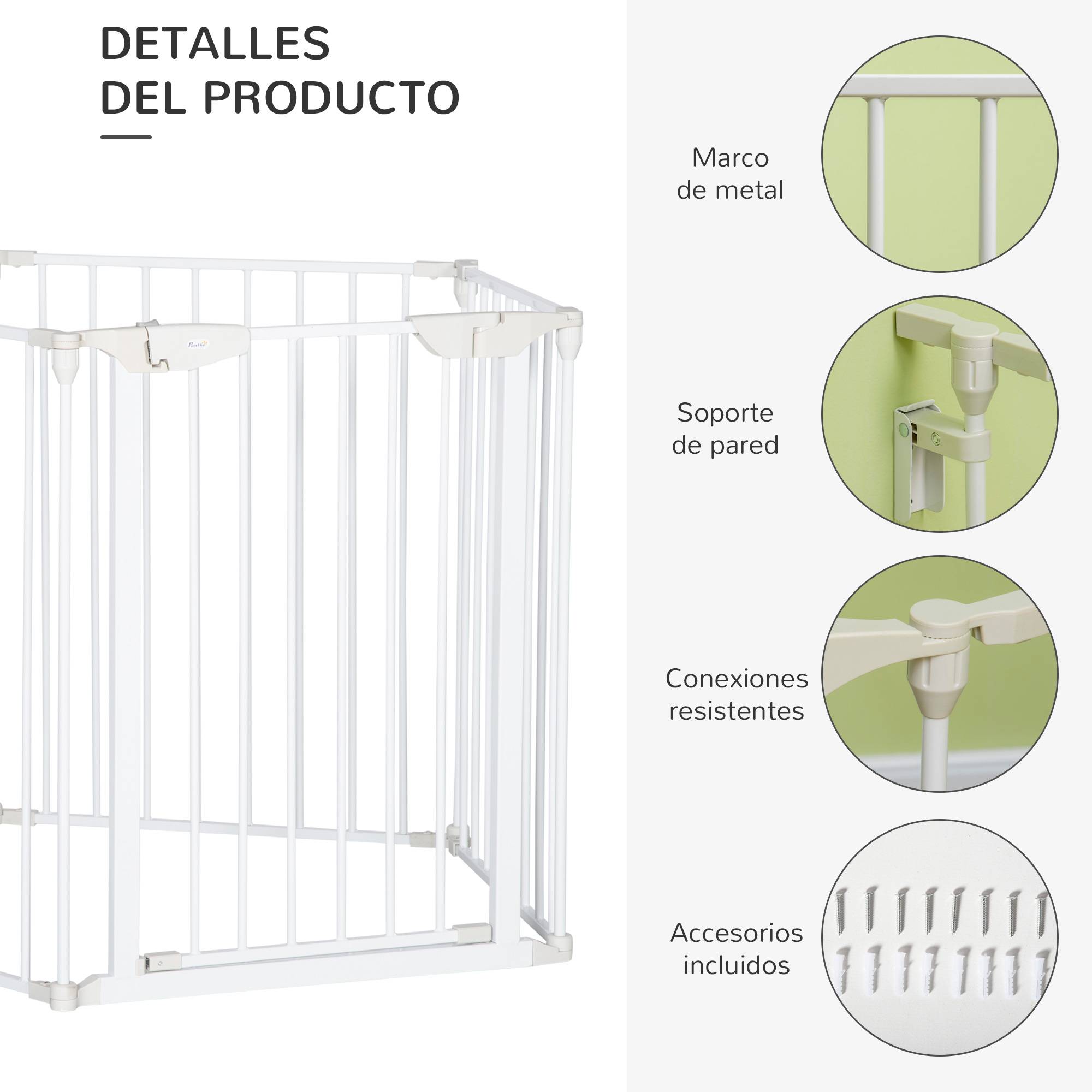 Barrière de sécurité pliable à 5 panneaux pour animaux de compagnie, 300 cm, avec verrouillage intelligent, pour escaliers et couloirs, blanche. - Image 9