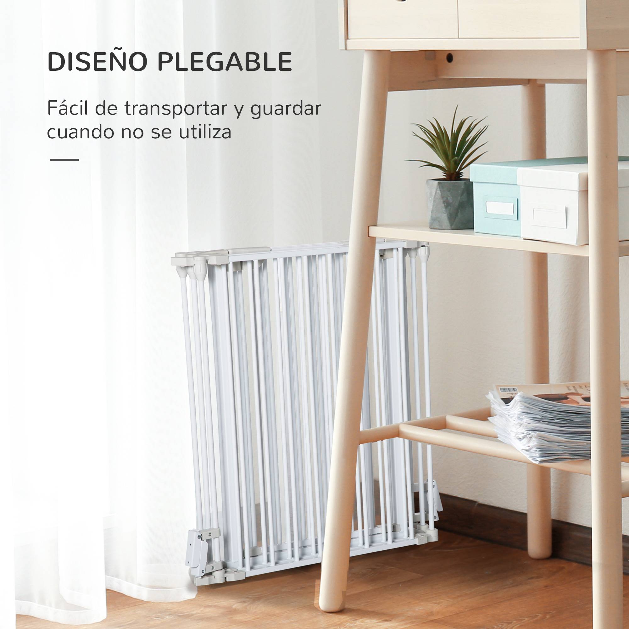 Barrière de sécurité pliable à 5 panneaux pour animaux de compagnie, 300 cm, avec verrouillage intelligent, pour escaliers et couloirs, blanche. - Image 7