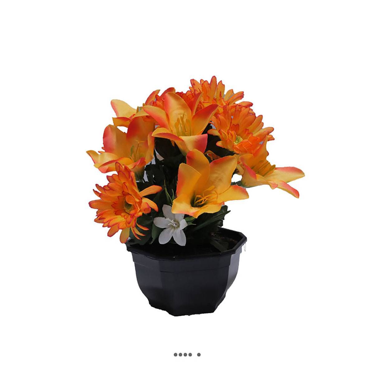 Artificielles - Vasque fleurs artificielles cimetière gerberas et lys H 28 cm D 25 cm Orange - couleur: Orange - Imagen 2