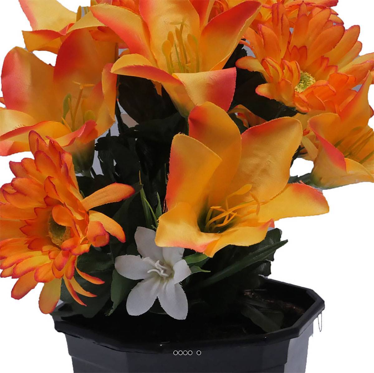 Artificielles - Vasque fleurs artificielles cimetière gerberas et lys H 28 cm D 25 cm Orange - couleur: Orange - Imagen 3