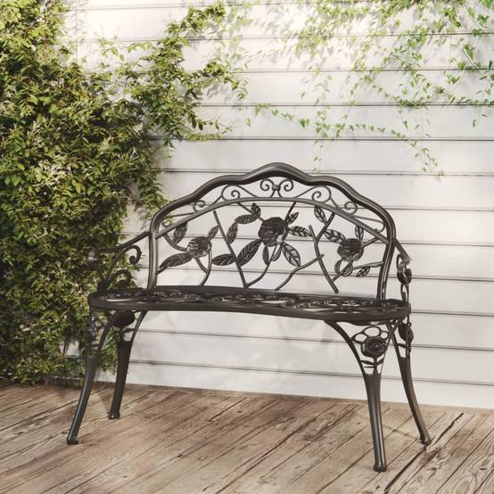 Banc de Jardin Aluminium Coulé Style Romantique Tulipe pour Patio Noir 100cm – ComfortXL Outdoor Living - Image 1
