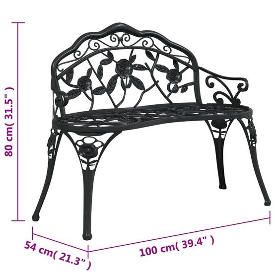 Banc de Jardin Aluminium Coulé Style Romantique Tulipe pour Patio Noir 100cm – ComfortXL Outdoor Living - Image 7