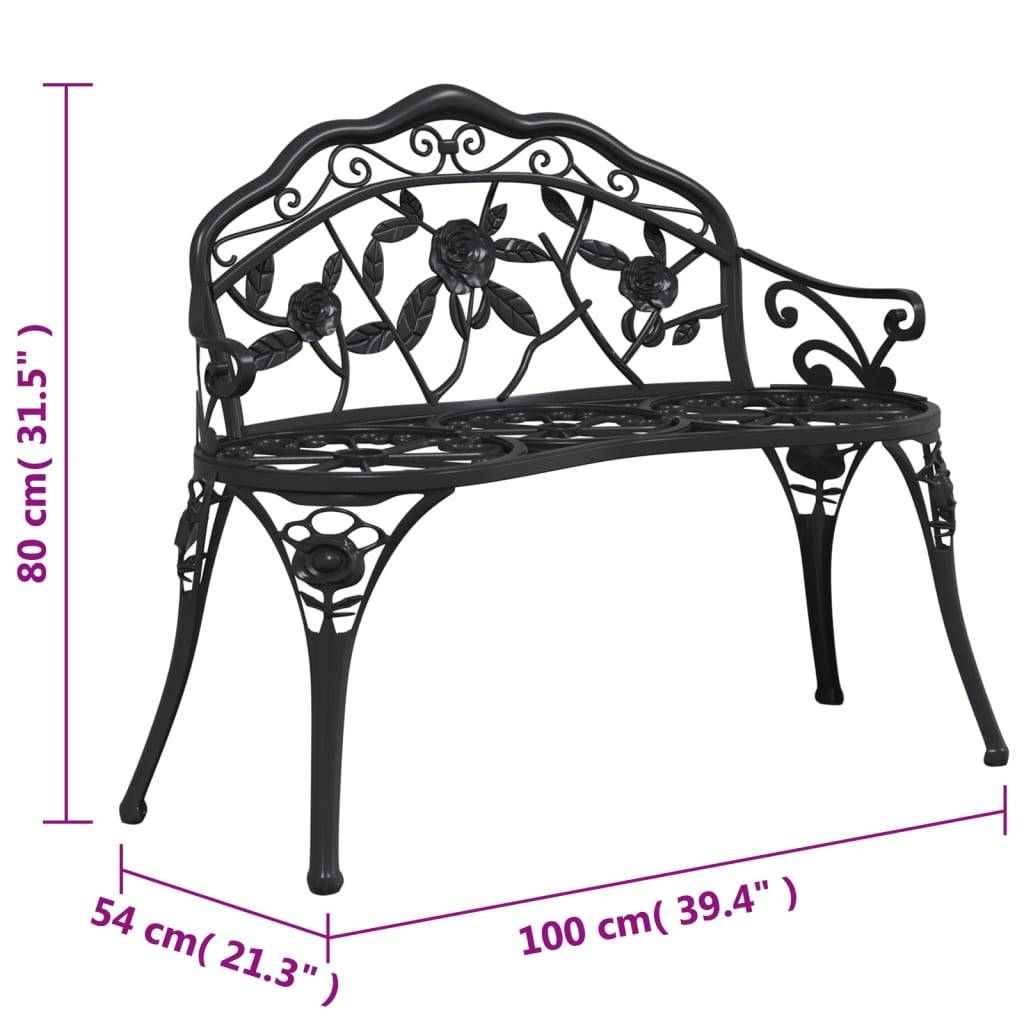 Banc de Jardin Aluminium Coulé Style Romantique Tulipe pour Patio Noir 100cm – ComfortXL Outdoor Living - Image 7