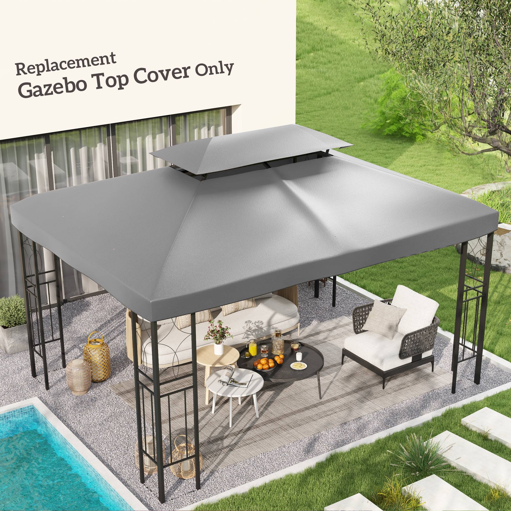 Outsunny - Toile de rechange pour pavillon tonnelle tente 3x4m polyester haute densité 180g/m² gris clair - Outsunny - Imagen 2