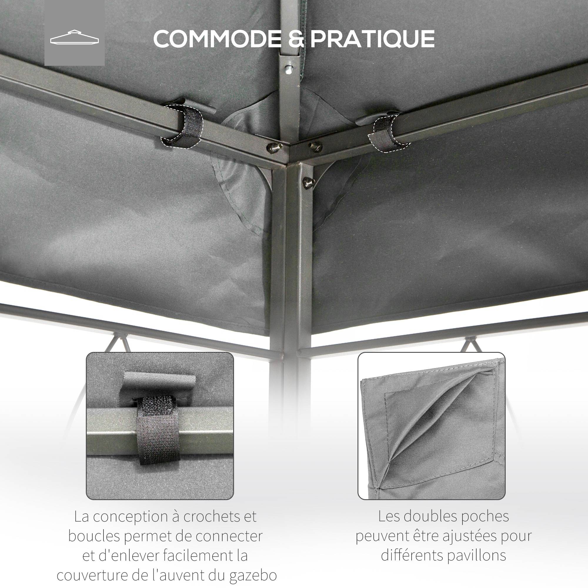 Outsunny - Toile de rechange pour pavillon tonnelle tente 3x4m polyester haute densité 180g/m² gris clair - Outsunny - Imagen 6