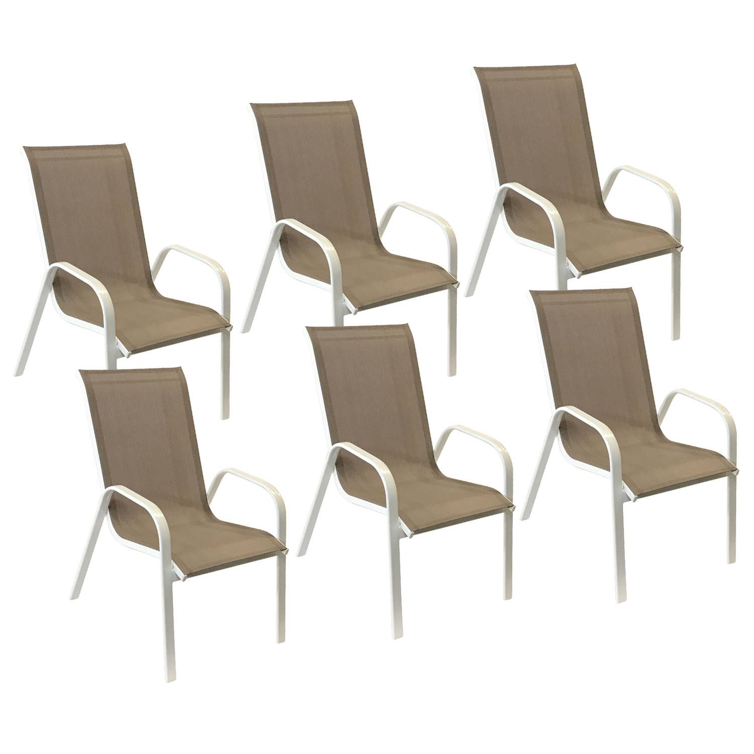Happy Garden - Lot de 6 chaises MARBELLA en textilène taupe - aluminium blanc - HAPPY GARDEN - Imagen 1