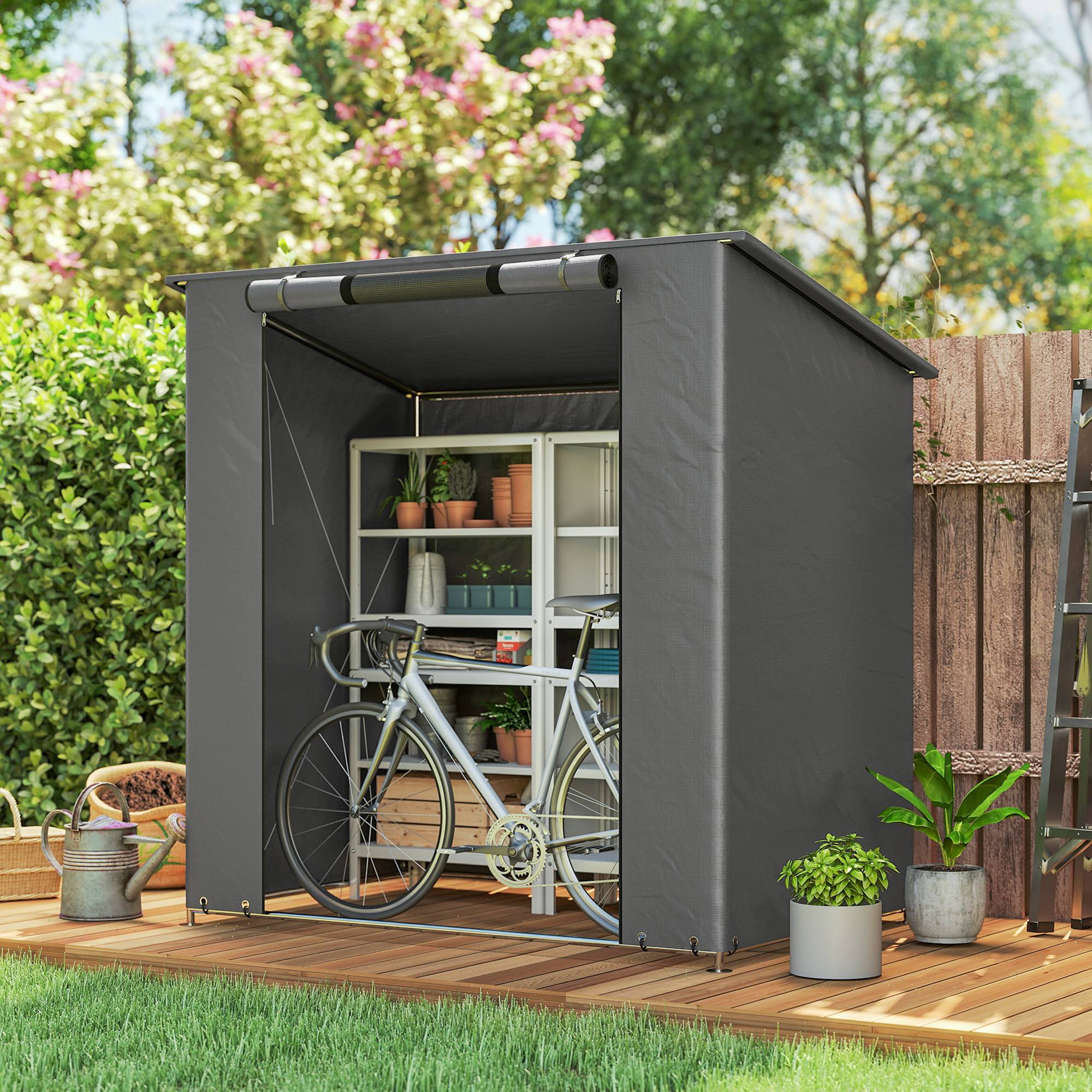 Tente garage 1,9x1,2m étanche avec porte rouleau zip fenêtre aération gris foncé - Image 3