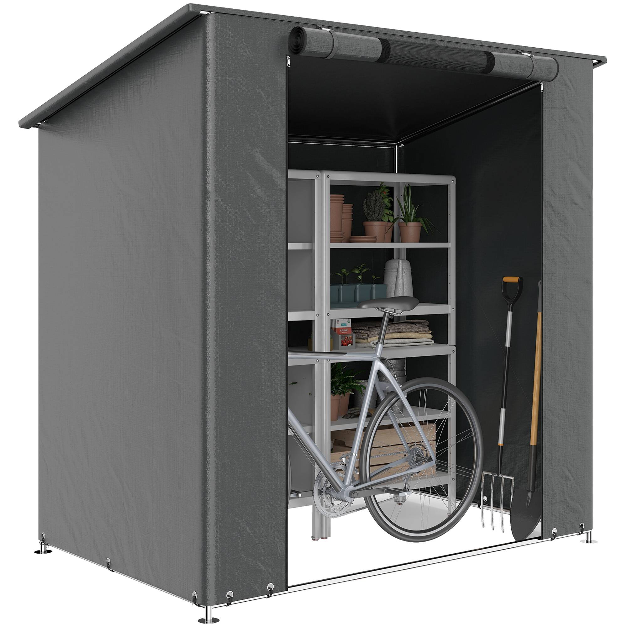 Tente garage 1,9x1,2m étanche avec porte rouleau zip fenêtre aération gris foncé - Image 1