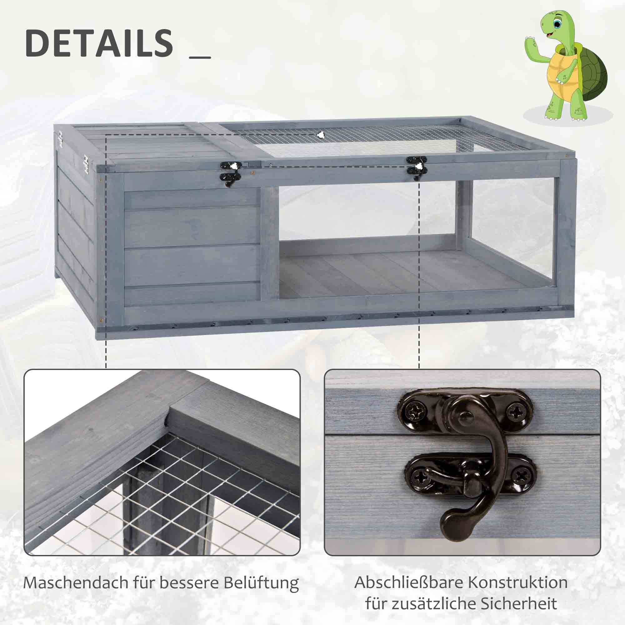 ComfortXL - Enclos tortue bois sapin gris 91 x 60,5 x 32 cm maison 2 zones toit ouvrant pour intérieur extérieur - Image 6
