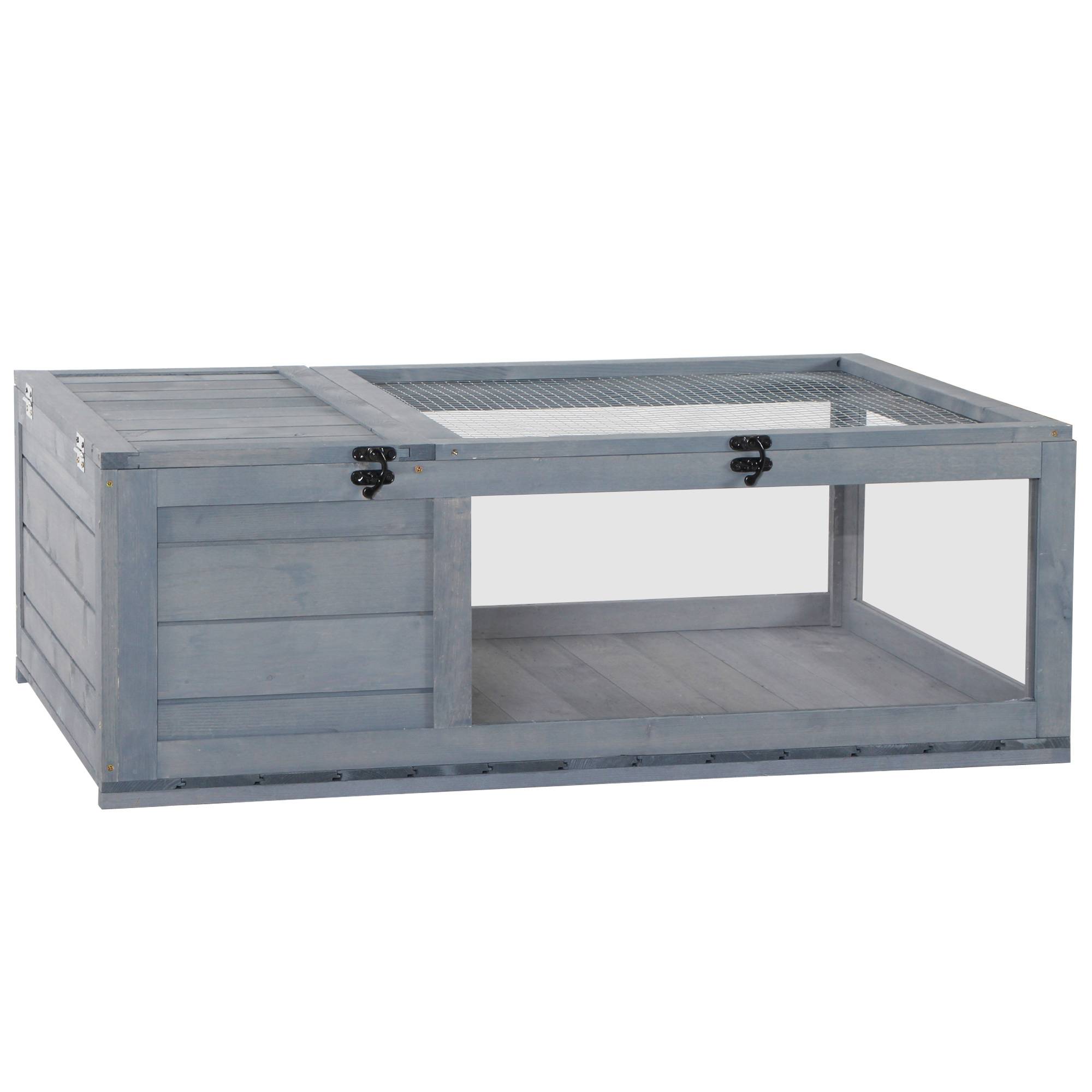 ComfortXL - Enclos tortue bois sapin gris 91 x 60,5 x 32 cm maison 2 zones toit ouvrant pour intérieur extérieur - Image 10