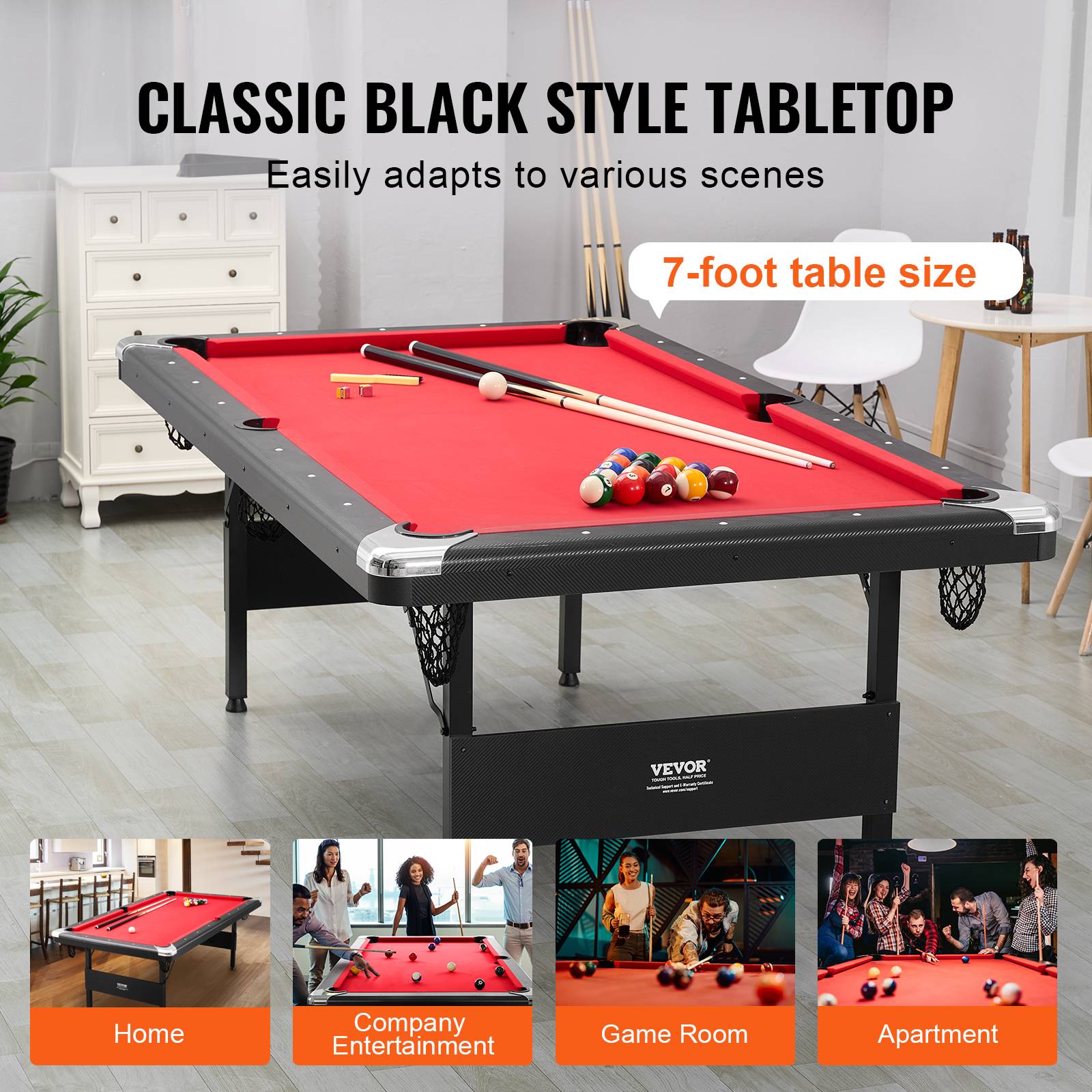 VEVOR Table de billard pliable 213.4cm, kit complet avec accessoires, pour maison, club. - Image 6