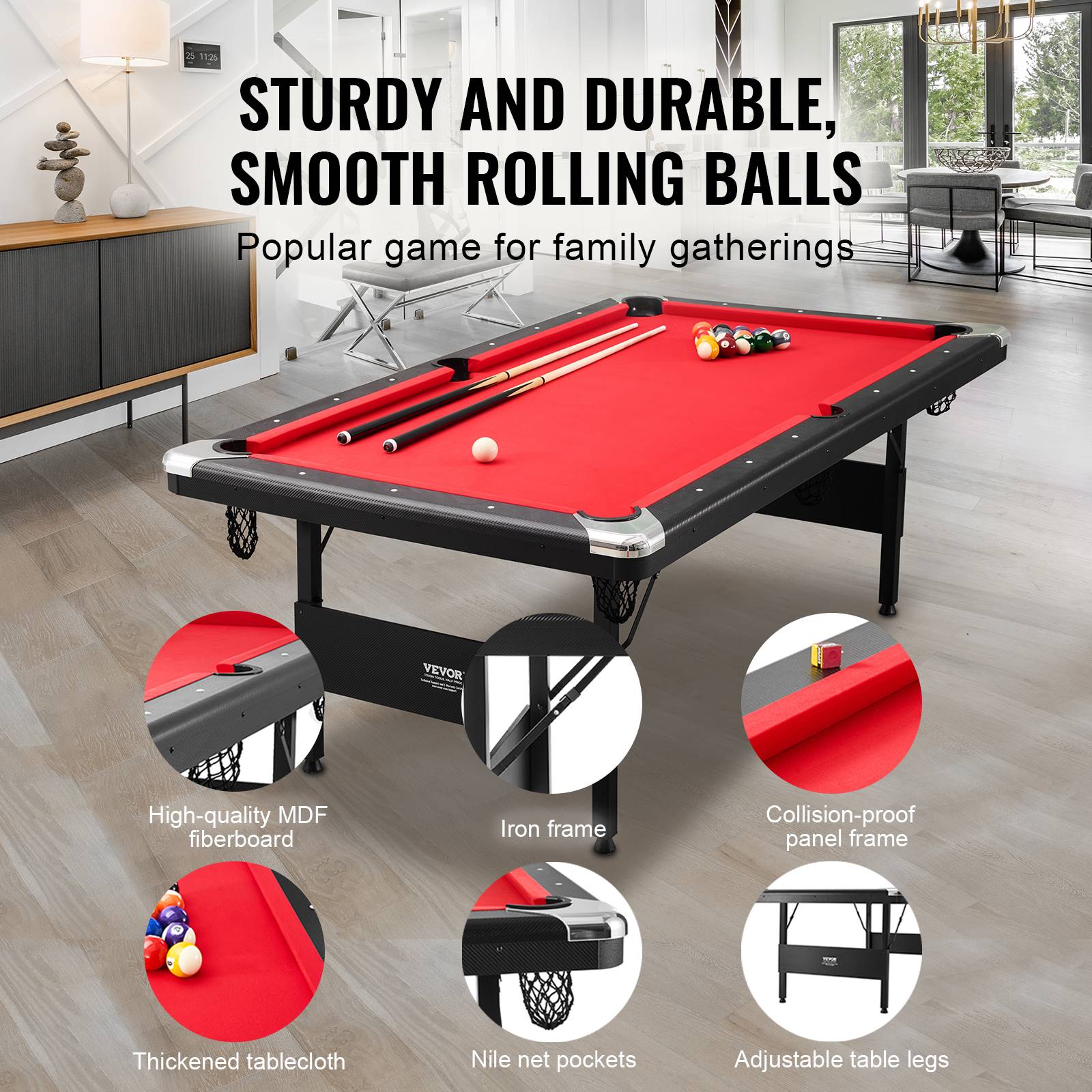 VEVOR Table de billard pliable 213.4cm, kit complet avec accessoires, pour maison, club. - Image 3