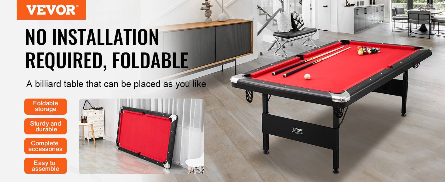 VEVOR Table de billard pliable 213.4cm, kit complet avec accessoires, pour maison, club. - Image 9