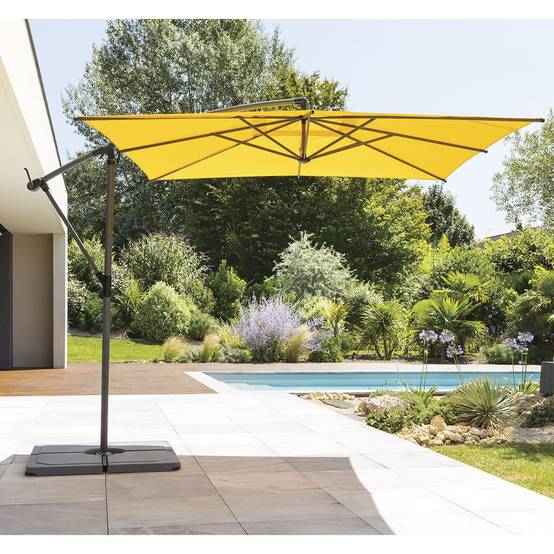 Hesperide - Parasol déporté carré "Manoa" jaune moutarde D2,5x2,5m en acier Hespéride - Image 1