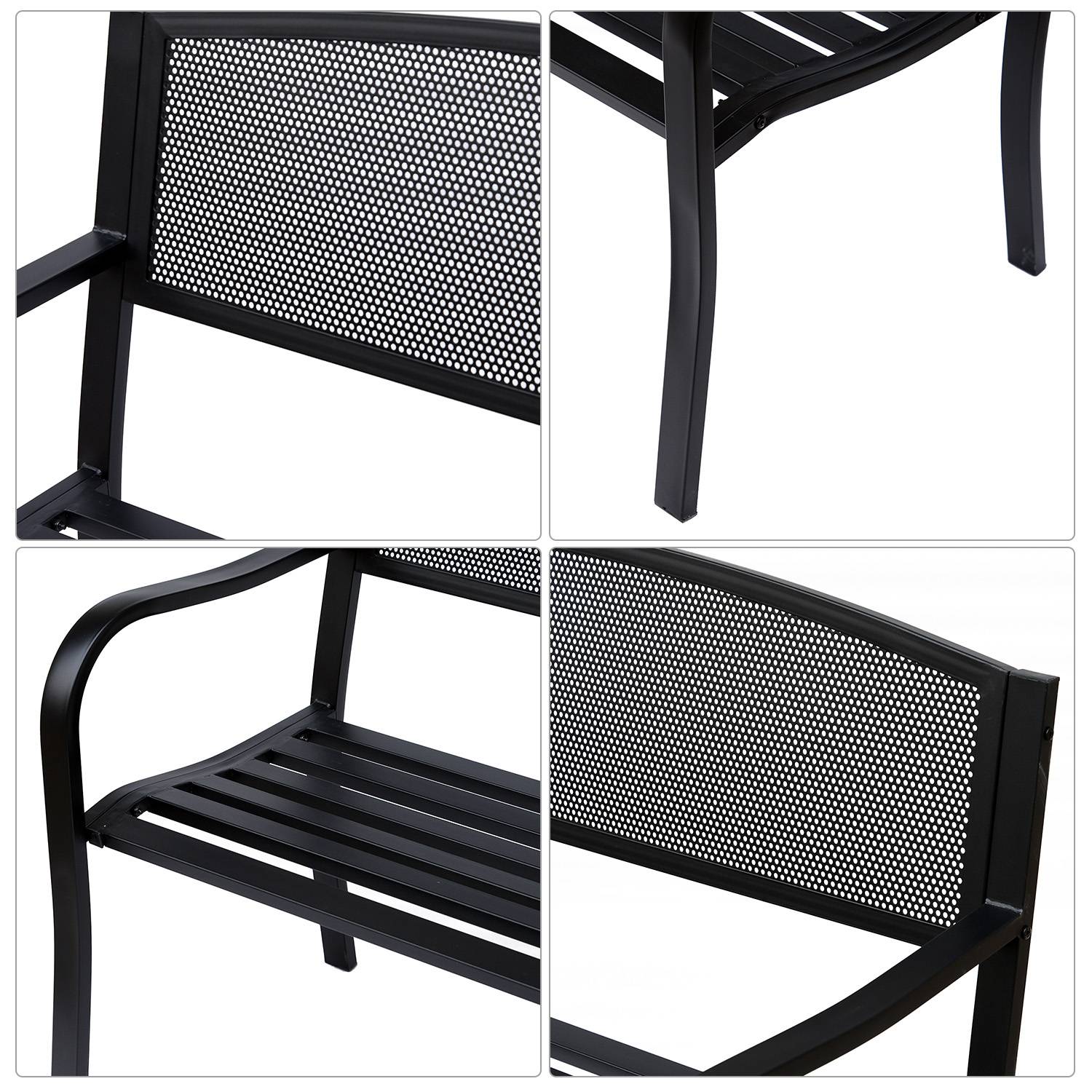 ComfortXL - Banc de Jardin 3 Places Métal Terrasse Balcon Assise Profonde 127x60x87cm Noir - ComfortXL Outdoor Living - Image 8