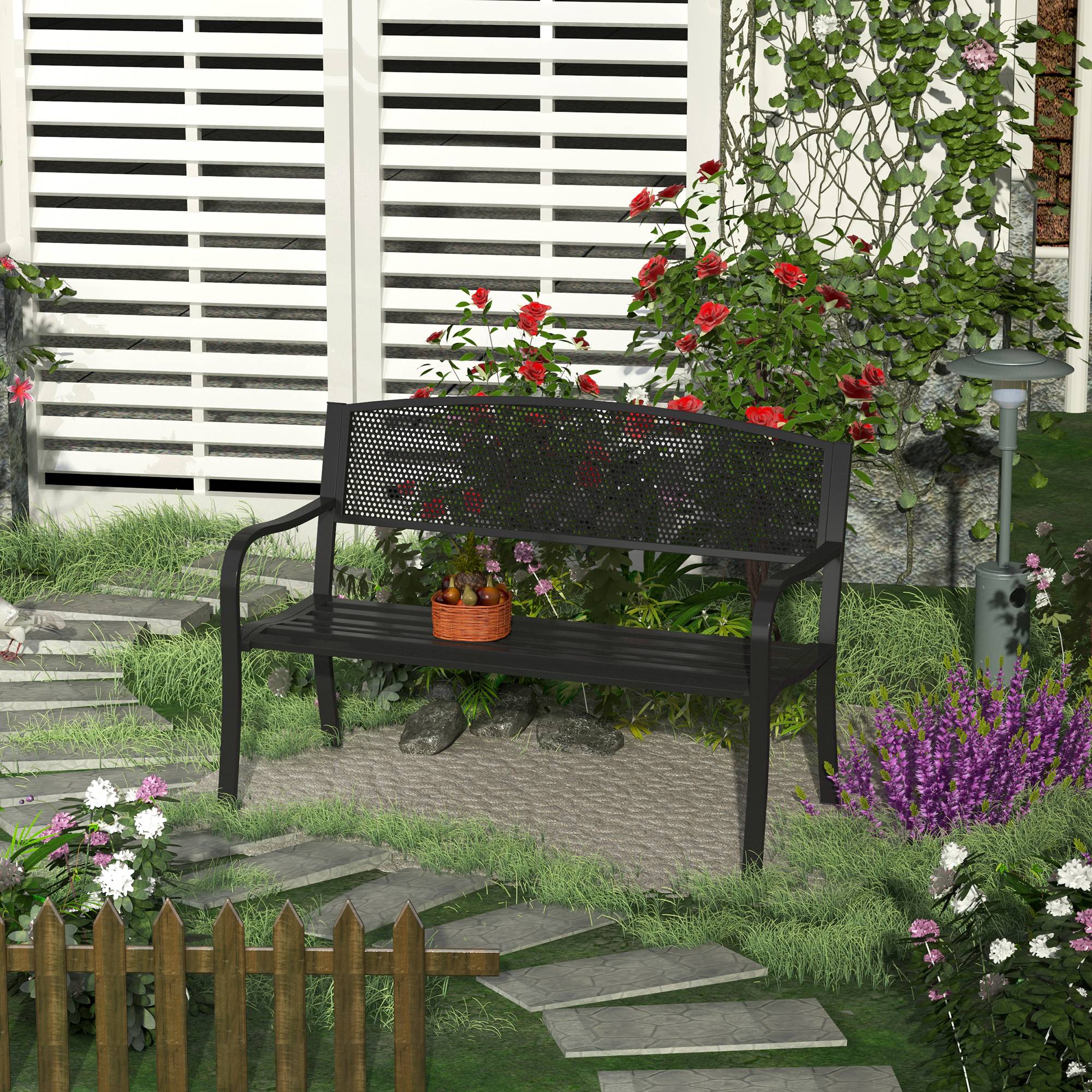 ComfortXL - Banc de Jardin 3 Places Métal Terrasse Balcon Assise Profonde 127x60x87cm Noir - ComfortXL Outdoor Living - Image 4