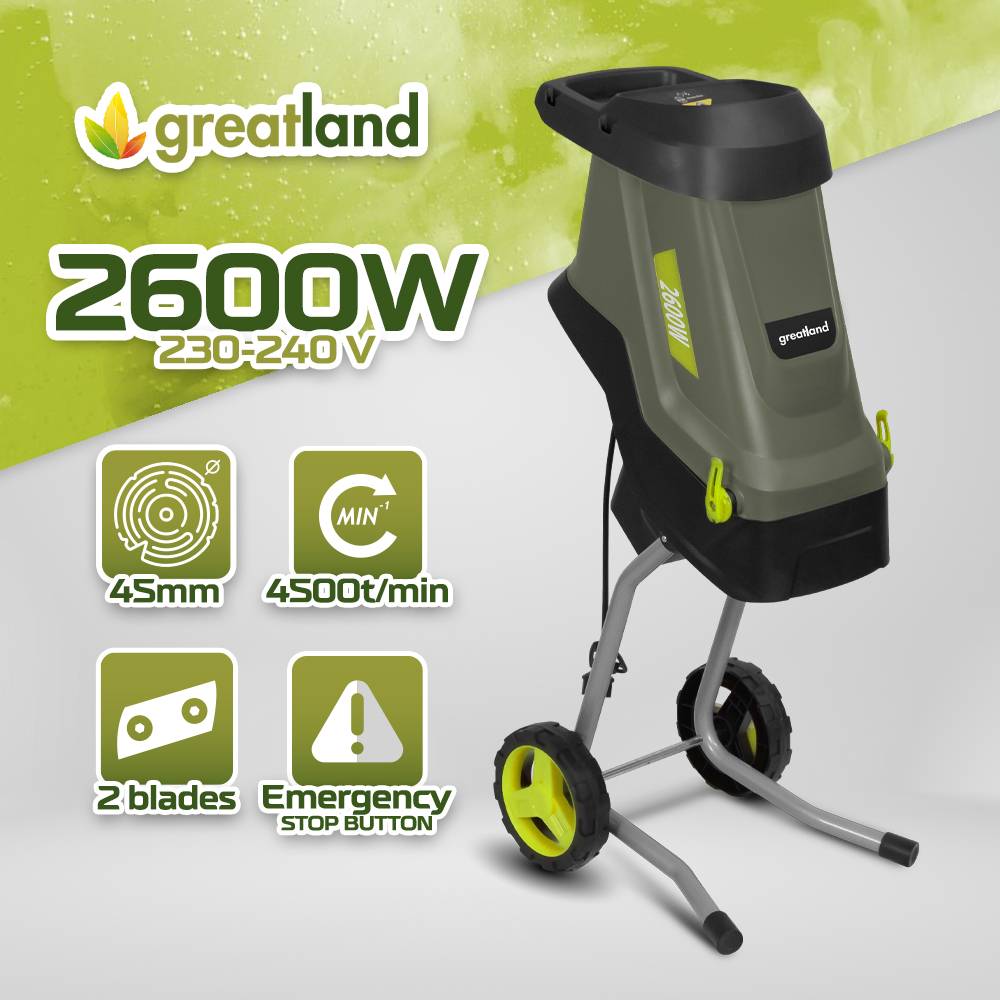Greatland - Broyeur de végétaux électrique 2600W avec sac récupérateur de 45L - Image 2