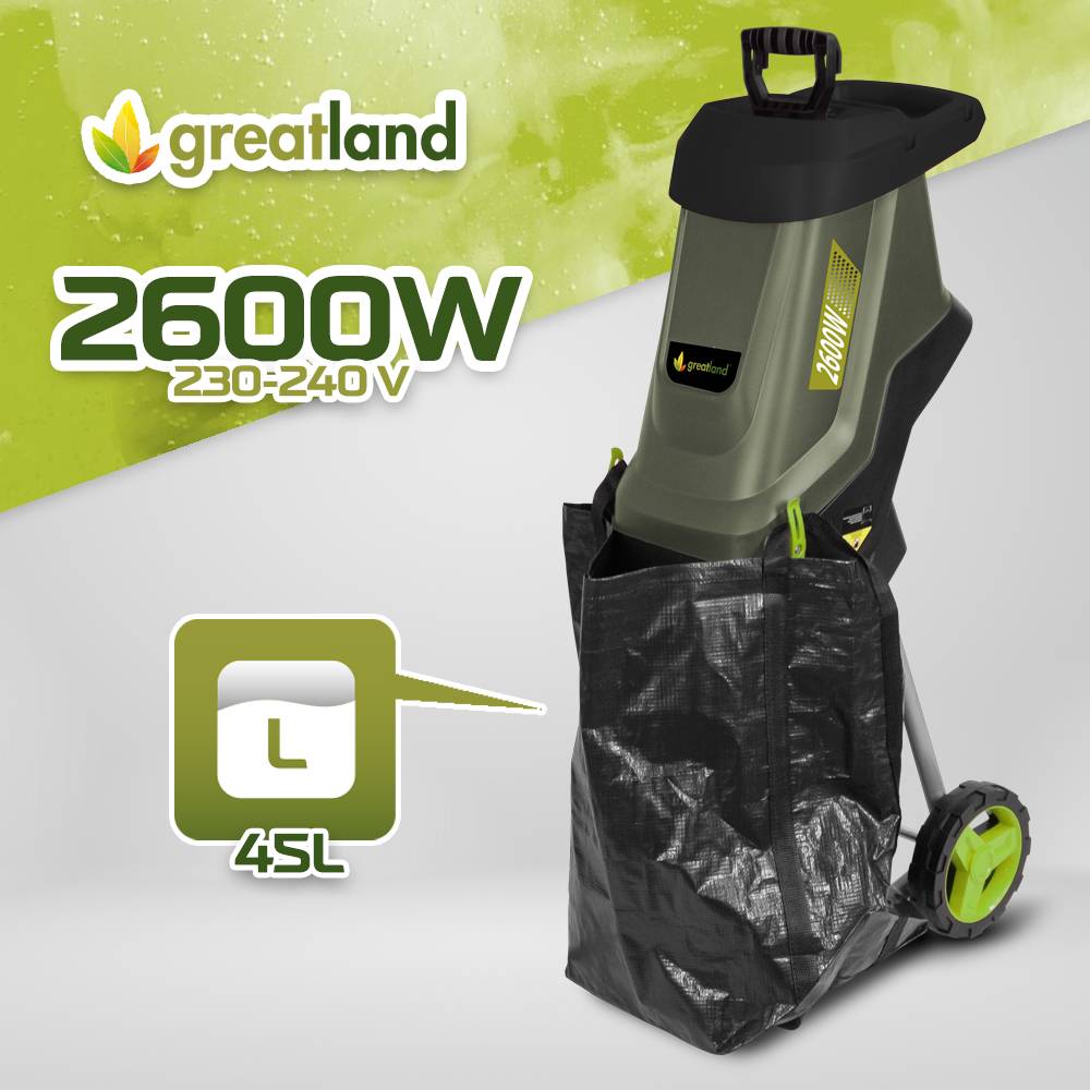 Greatland - Broyeur de végétaux électrique 2600W avec sac récupérateur de 45L - Image 3