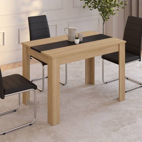 Table à manger rectangle ROZY 4 personnes façon hêtre et noire 110 cm - Image 1