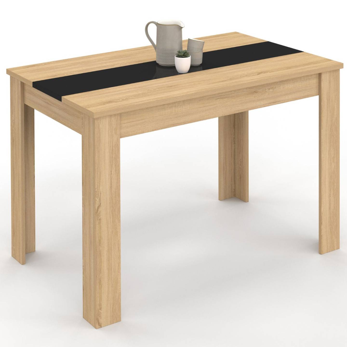 Table à manger rectangle ROZY 4 personnes façon hêtre et noire 110 cm - Image 2