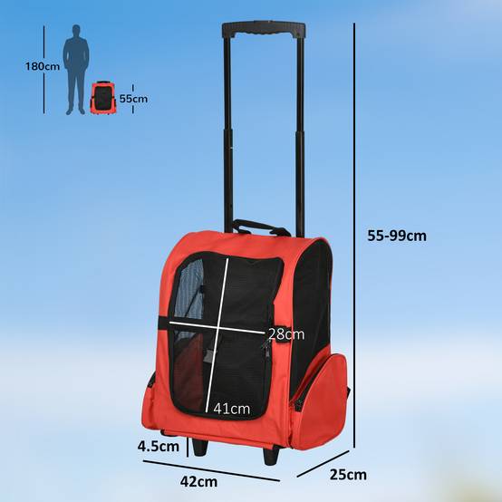 Sac à dos de transport trolley pour chien chat en métal Oxford aéré rouge 55cm - ComfortXL Outdoor Living - Image 5