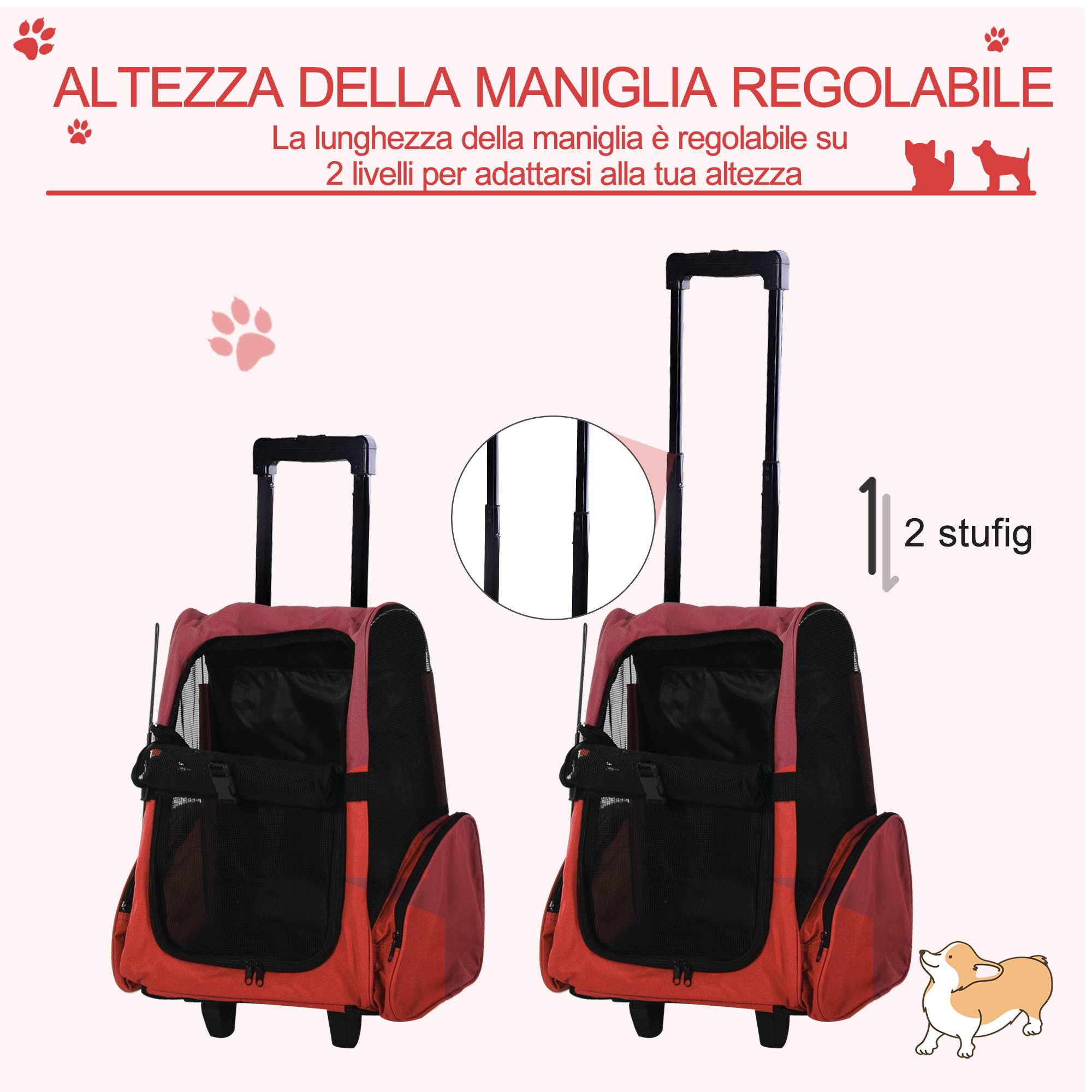 Sac à dos de transport trolley pour chien chat en métal Oxford aéré rouge 55cm - ComfortXL Outdoor Living - Image 7